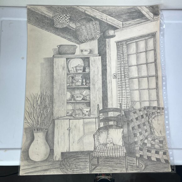 My Favorite Room by Elizabeth Dowdy Primitive Graphite Pencil Still Life Drawing - Picture 3 of 6
